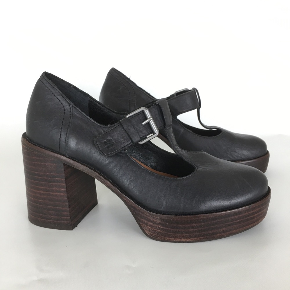 Lucky Brand Ominie Leather Platform Pumps Chunky Mary Jane Shoes Black Women’s 8